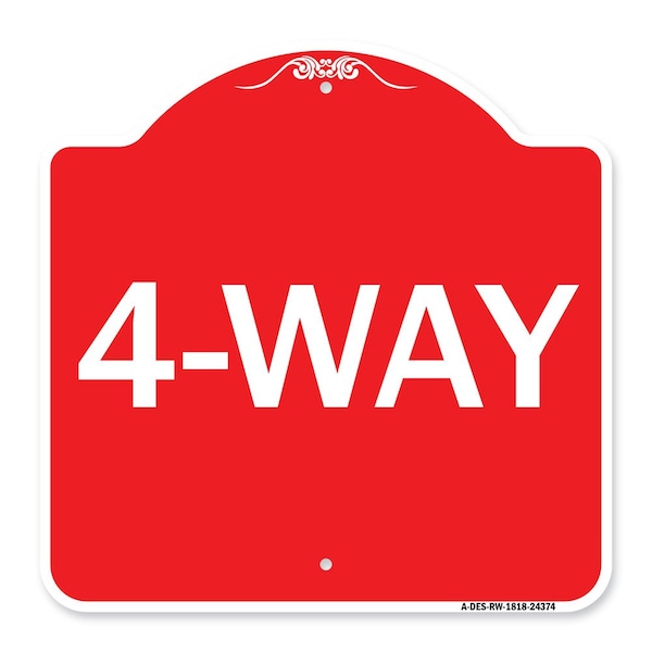 Designer Series Sign-4-Way, Red & White Aluminum Architectural Sign, 18" x 18", RW-1818-24374